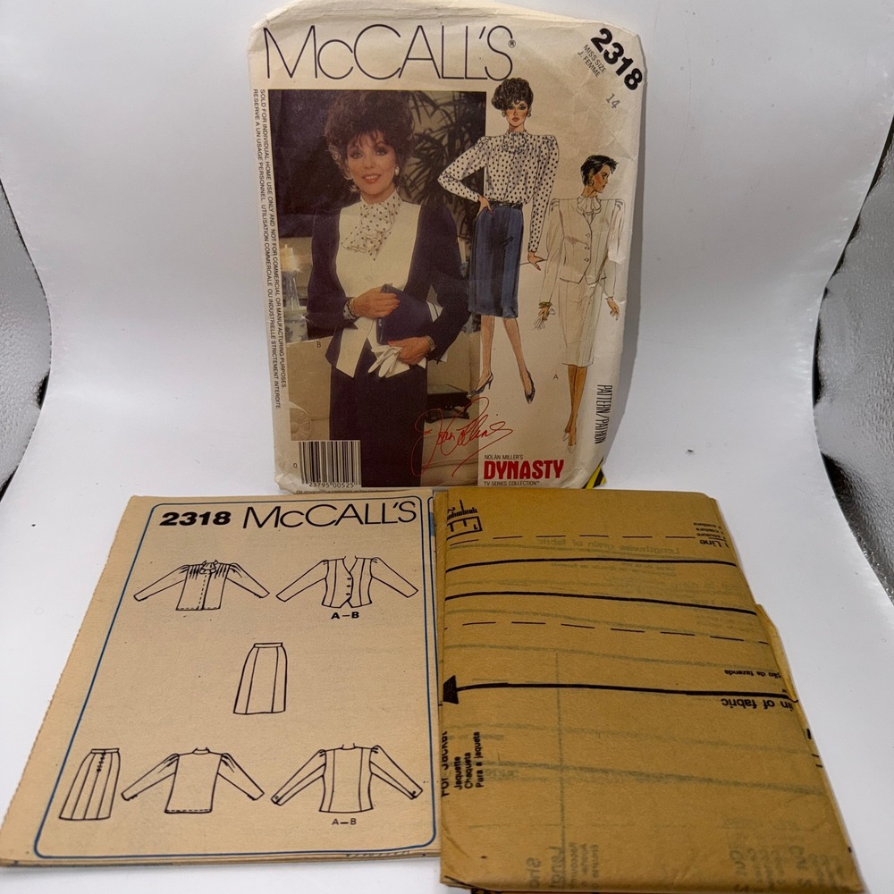 McCall's Size 14 Vintage 80s Dynasty Nolan Miller Sewing Pattern 2318 Power Suit